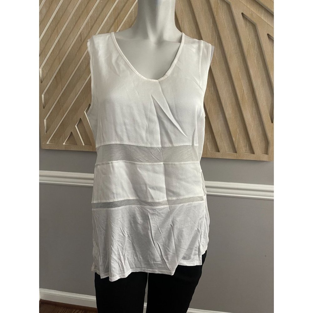 Helmut Lang White Sheer Panel Tank Top - Size Medium